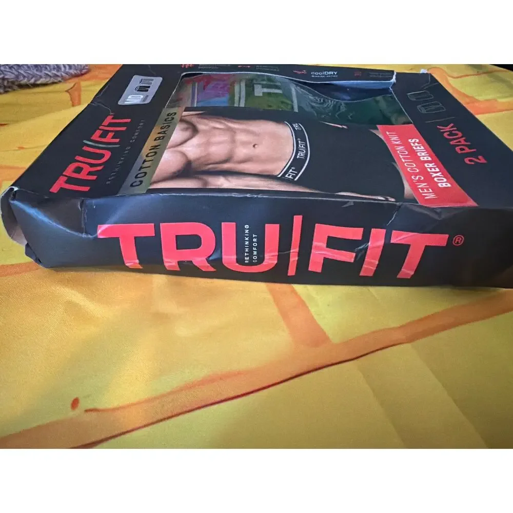 TRUFIT Men's Cotton Knit Boxer Briefs 2 Pack Medium 32-34 Assorted Colors NIB